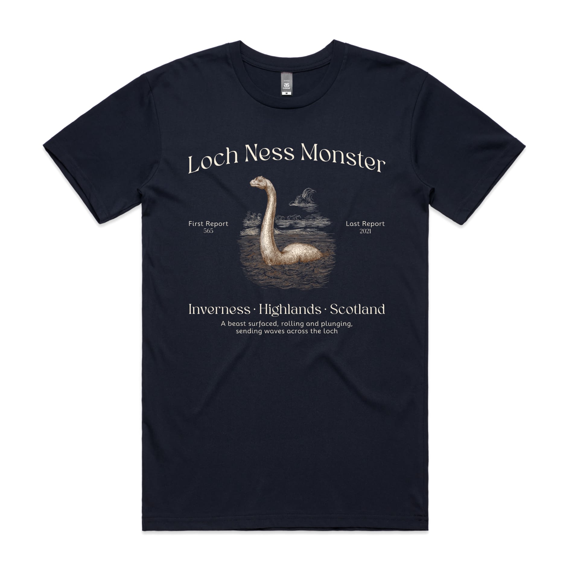 Loch Ness Monster T-Shirt-S-Navy-Out Of Time