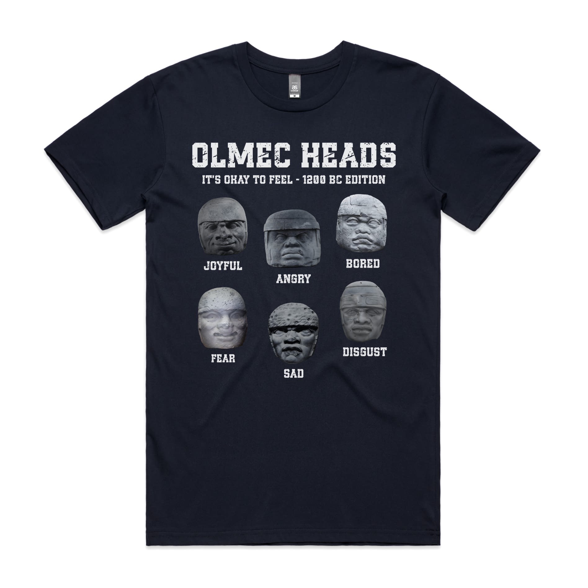 Olmec Heads T-Shirt-S-Navy-Out Of Time